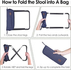 MOONCY Portable Stool, 13 Inch Small Folding Stool for Adults, Ultralight Blue Camping Stools for Hiking and Fishing, Hold Up to 265 LBS