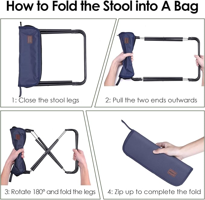 MOONCY Portable Stool, 13 Inch Small Folding Stool for Adults, Ultralight Blue Camping Stools for Hiking and Fishing, Hold Up to 265 LBS