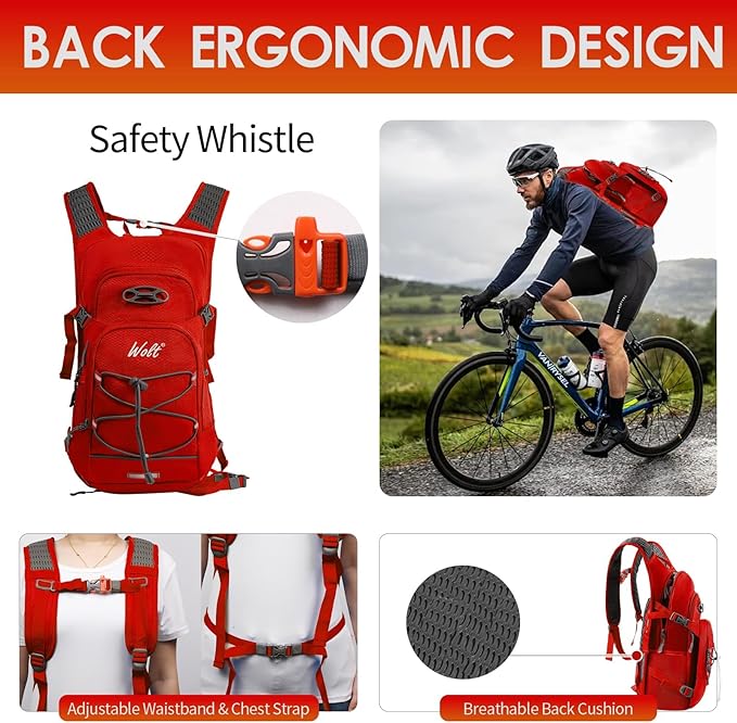 WOLT Hydration Backpack 18L Hiking Water Backpack with 2L Water Bladder for Men Women, Hydration Pack for Running Cycling Biking and Climbing