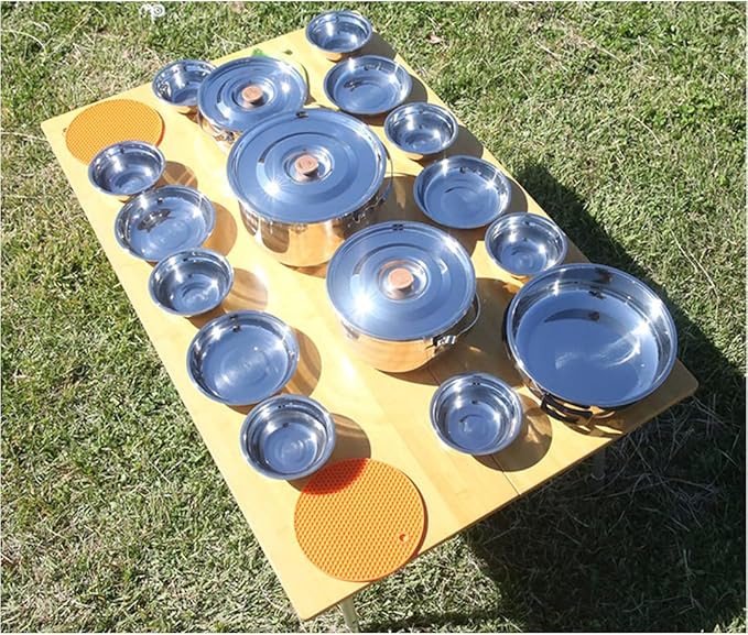 CAMPINGMOON Camping Cookware Set Stainless Steel Outdoor Nesting Cooking Mess Kit Pots Pans Bowls with Storage Carrying Tote Bag