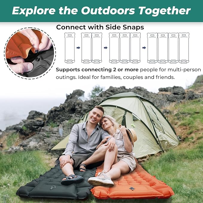 Sleeping Pad for Camping, 4in Thickness Inflatable Sleeping Mat with Adjustable Pillow & Built-in Foot Pump,Lightweight Camping Air Mattress with Waterproof Nylon for Hiking (Grey, Single)