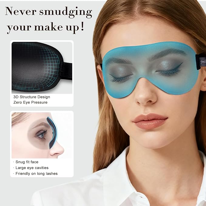 PrettyCare 3D Sleep Mask 2 Pack,Eye Mask for Side Sleeper 3D Contoured Sleeping Mask Blackout Out for Men- Blindfold Airplane with Ear Plugs, Night Masks with Travel Bag (Black&Blue)