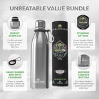 Greens Steel Stainless Steel Water Bottle - 25 oz, Steel | Vacuum Insulated Double Wall with Screw Lid/Leak Proof | Thermal Travel Sports Canteen Coffee Flask