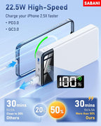 SABANI Portable Charger 35000mAh Power Bank - Portable Battery with 4 Built in Cables, 22.5W Fast Charging Battery Pack Compatible with iPhone 16 15 14 13 Samsung Android Phone etc (1 Pack, White)