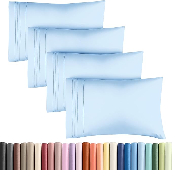 Pillowcases - Ultra Soft Hotel Quality Pillowcase Covers - Comfy, Cozy & Wrinkle Free - Shrinkage and Fade Resistant - Machine Washable Pillow Protectors - (Queen, Light Blue, 4 Piece Set)