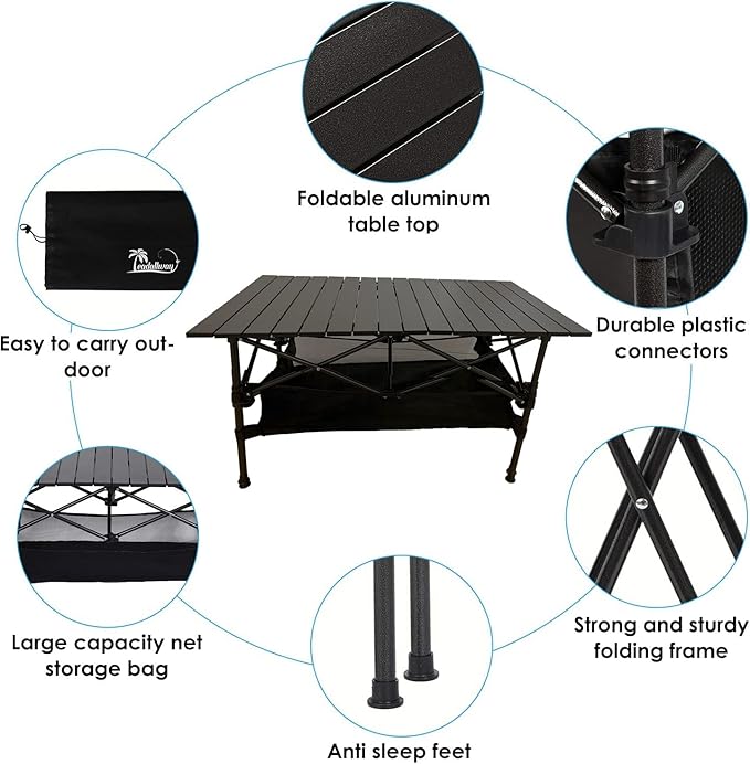 LEADALLWAY Folding Camping Table Low Picnic Table with Large Storage and Carrying Bags,37.4×21.65×19.69inchs