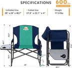 Colegence Oversized Directors Camping Chair Support 600 LBS, Heavy Duty Folding Outdoor Chairs with Detachable Side Pocket and Adjustable Side Table for Outside Beach,Lawn,Fishing,Dark Blue