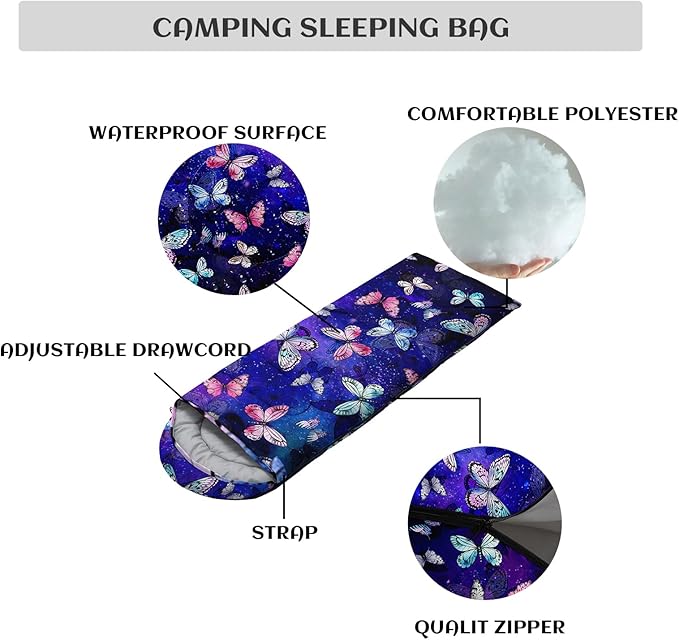 Sleeping Bags for Adults Youth Kids,3D Printing Camping Sleeping Bag for Girls Boys Lightweight Waterproof Cold/Warm Weather Sleeping Bag for 3 Seasons