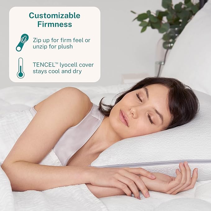 Sleep Innovations Customizable Comfort Gel Memory Foam Pillow, Standard Size, Tencel Cover, Side, Stomach, and Back Sleepers, Soft-Medium-Firm Adjustable Support