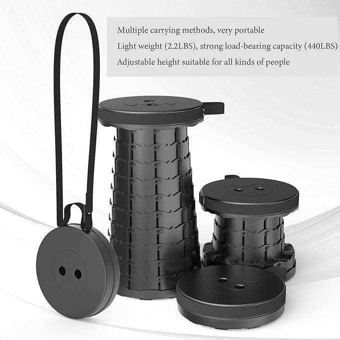 2025 Upgraded Portable Folding Stool, Collapsible Stools, 440lbs Max Weight, Lightweight But Sturdy, Telescoping Foldable Camping Stool for Outdoor Fishing Hiking Travel BBQ