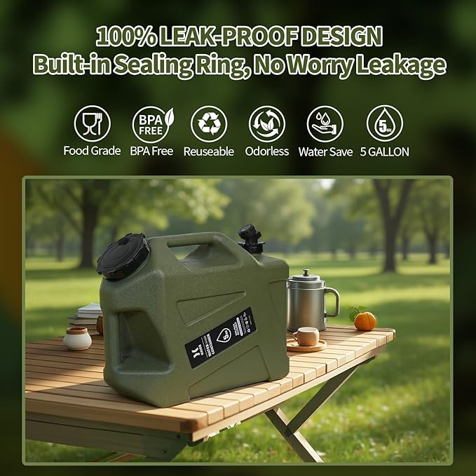 HAIGE Gallon Water Container with Spigot (5 Gallon Water Jug Green)