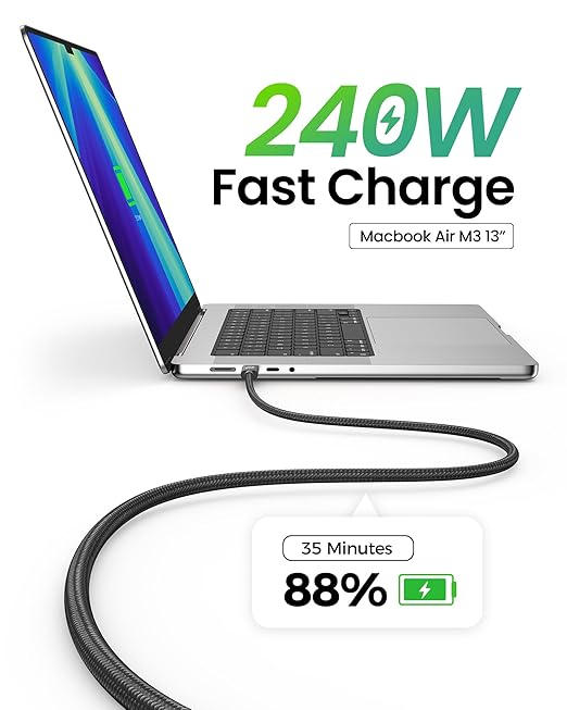 Fitee Thunderbolt 5 Cable 10FT Compatible, 80Gbps USB C Data Transfer Cable, 240W Charging, 120Gbps Video Bandwidth, 16K/Dual 8K, Braided USB C Video Cables for Monitor, MacBook Pro, Mac mini, PSSD