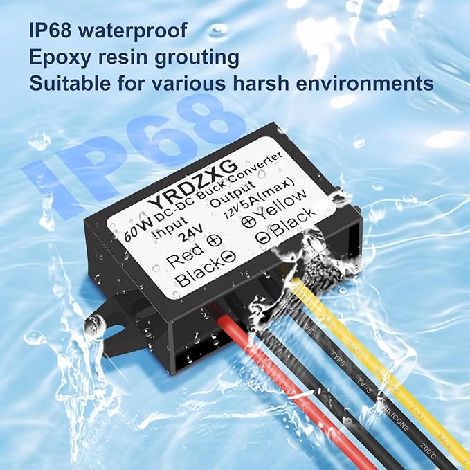 (3Pac) DC-DC 24V to 12V 5A 60W Buck Converter Power Regulator, Buck Converter, for Golf Carts, Cars, Trucks, LED Vehicle Display Vehicles
