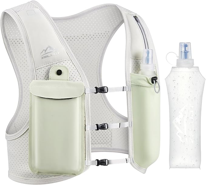 Running Vest for Women Men, USA Original Patent, Adjustable Chest Straps Running Hydration Vest with 500ml Soft Flask, Lightweight Reflective Hydration Backpack for Marathon