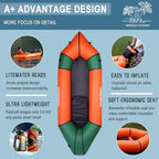 Packraft TPU Inflatable Travel Kayak with Soft Seat Lightweight Packrafts for Flat Water Rafting/Bicycle Drifting/Litewater Dinghy, 1 Person