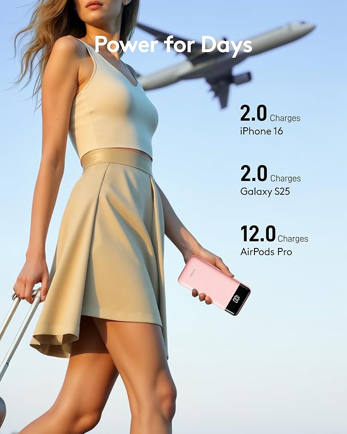 Portable Phone Charger, 10000mAh Portable Charger Power Bank with Built-in Cables, Travel Essential Battery Pack Compatible with iPhone, Samsung, Google, iPads, Tablets, etc