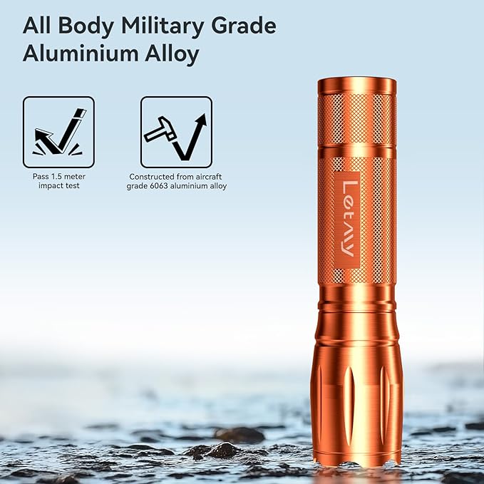 LETMY Tactical Flashlight S2000-2 Pack Bright Military Grade LED Flashlights High Lumens - Portable Handheld Flash Light, 5 Modes Zoomable Waterproof Flashlights for Home Emergency Camping- Orange