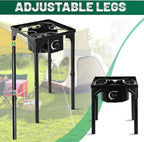 Outdoor Camping Stove, 130000 BTU, Propane Gas Cooker with Detachable Legs, High Pressure Single Burner, 30 PSI Regulator