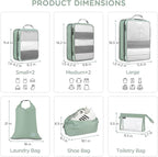 Cipway Compression Packing Cubes Mesh, Lightweight Luggage Organizer Bags with Laundry Bag,Toiletries Bag and Shoe Bag, Travel Essentials for Carry on Suitcase（8 Pcs,Sage Green）