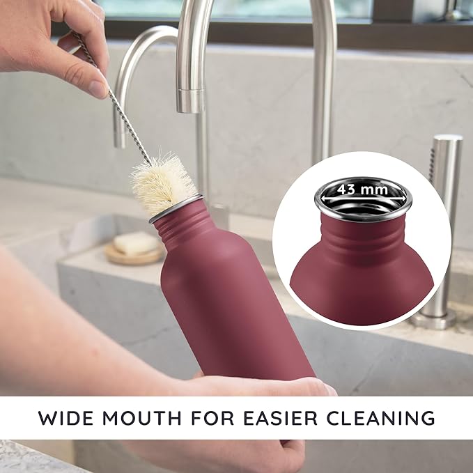 Bambaw 16 oz Water Bottle Non-insulated, Metal Water Bottle Red, Single Walled Stainless Steel Water Bottle, Leak Proof Water Bottle for School, BPA Free Water Bottle no Straw – Red Berry