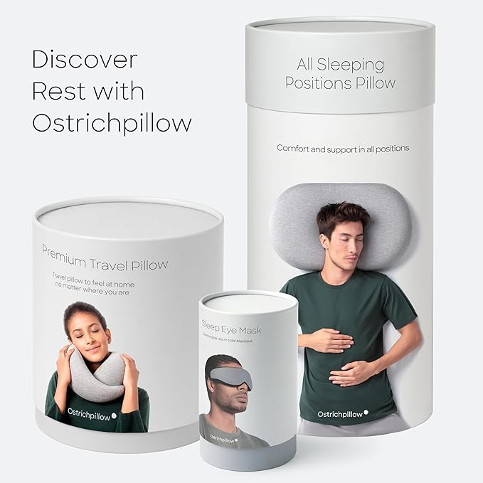 Ostrichpillow Go Neck Pillow, Travel Pillows for Airplanes, Premium Memory Foam Travel Pillow, 360º Ergonomic Design, Asymmetrical Sides, Travel Bag Included, Washable Modal Cover