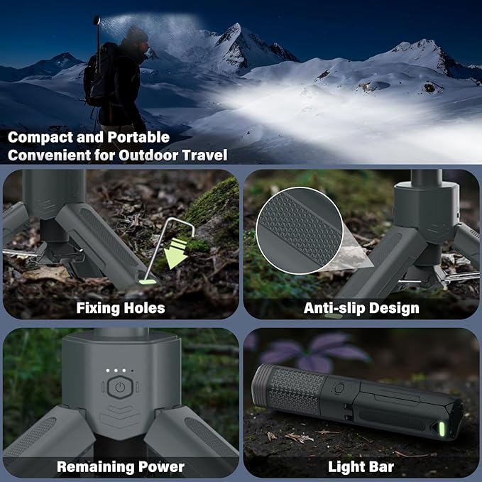 Telescopic Camping Light - 10500mAh Rechargeable Camping Lantern with Storage Bag, Dimmable Magnetic Tent Lamp, Waterproof Camp Light Outdoor Work Emergency Lights for Home Power Outage, Hiking -Gray