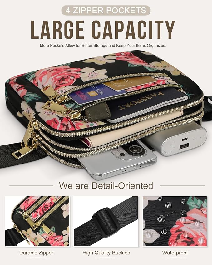 Capolo Fanny Packs for Women Fashion Waist Packs Bag with Adjustable Strap and 4 Zipper Pockets Waterproof Everywhere Crossbody Belt Bag for Workout Running Travelling(Rose)