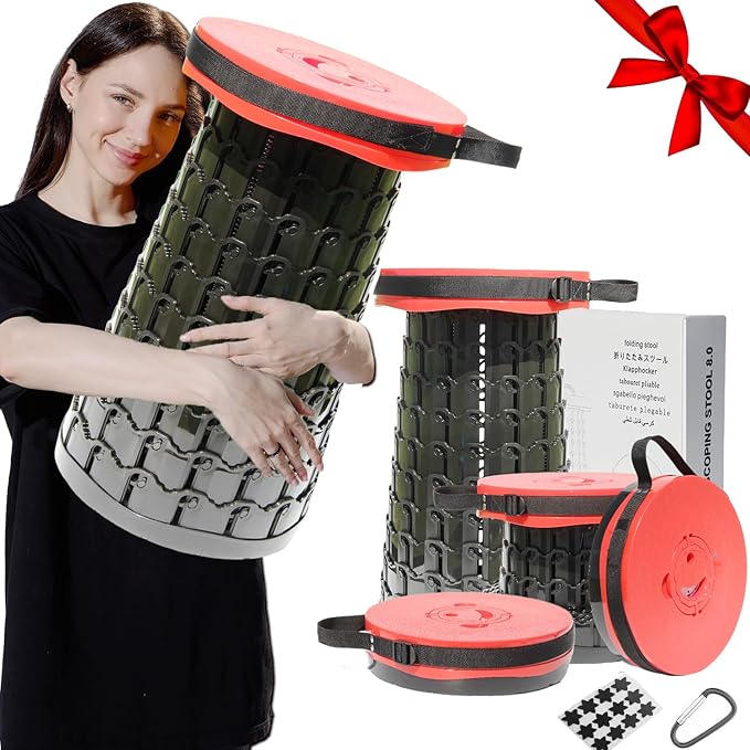 ALEVMOOM Upgraded 19.7" Portable Collapsible Folding Stool Retractable Telescoping Foldable Stool for Adults Heavy Duty Camping Sturdy with Max Load Capacity 1000lbs for Outdoor Fishing Hiking BBQ