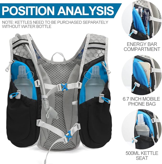 Hydration Pack Backpack，IX INOXTO Running Hydration Vest with 1.5L ( 50 oz) Water Bladder for Men Women，Lightweight Water Backpack for Hiking Cycling Climbing Camping