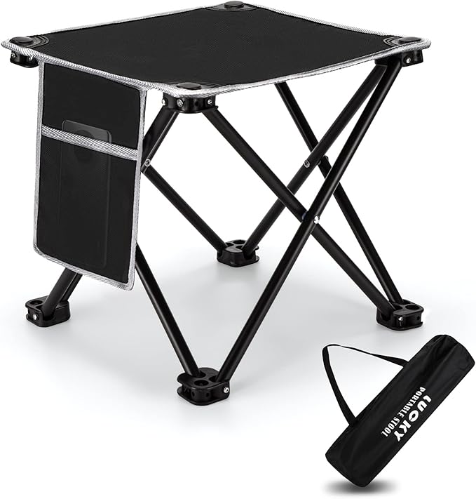 Portable Camping Stool with Side Pocket Camping Seat 12.5in Foldable Comfortable Widening Heightening for Travel Camping Fishing Hiking Gardening Picnic Beach BBQ Outdoor