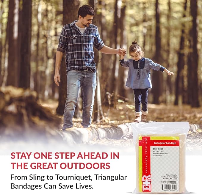 Ever Ready First Aid Triangular Bandage, 40" x 40" x 56", 12 Count- 100% Cotton