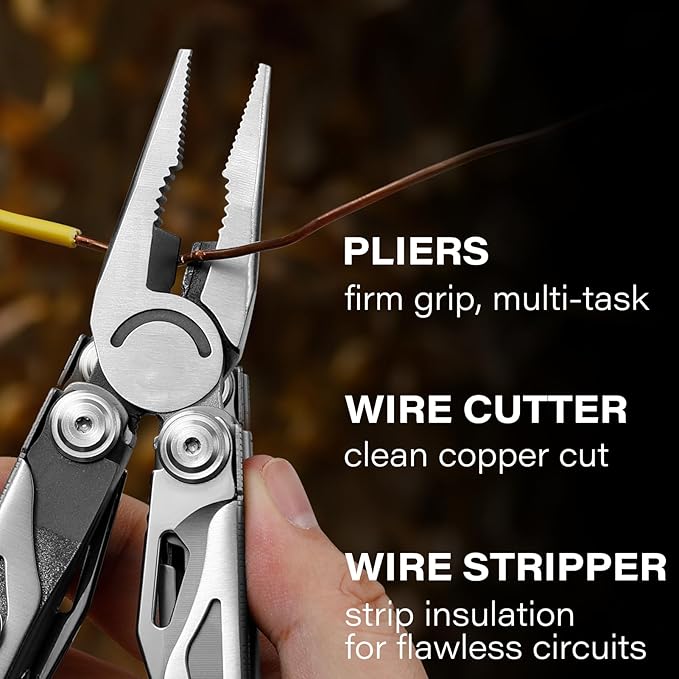EDC Multitool, 21-in-1 Heavy-duty Stainless Steel Finish Multi Tool Pliers with Safety Locking | Seat Belt Cutter - Men's Gift Set Including Nylon Sheath for DIY, Home, Garden & Outdoors