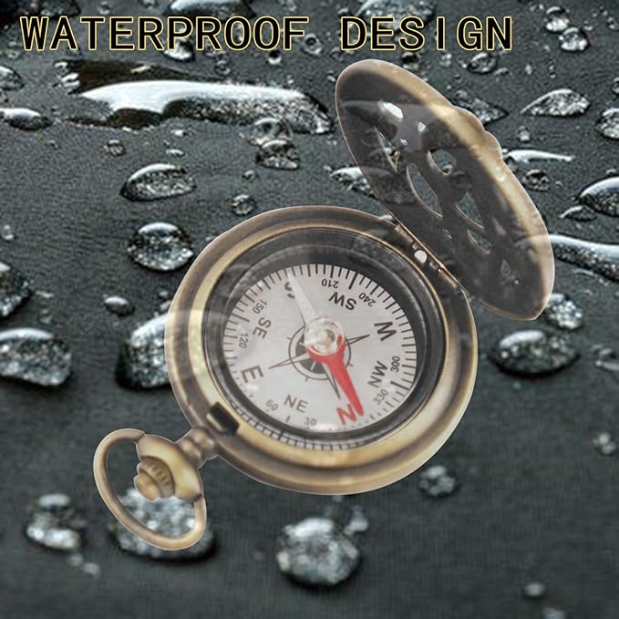 Vintage Pocket Compass Classic Pocket Watch Case Design Portable Compass for Hiking Outdoor Camping Motoring Boating Backpacking Survival Emergency