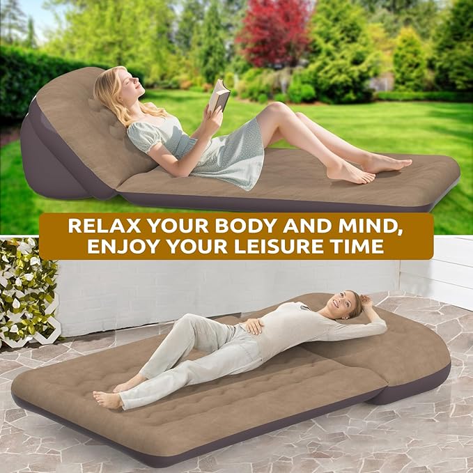 Inflatable Camping Air Mattress with Adjustable Backrest-Inflatable Lounge Sofa Chair Single Portable Bed for Home or Outdoor Relaxing