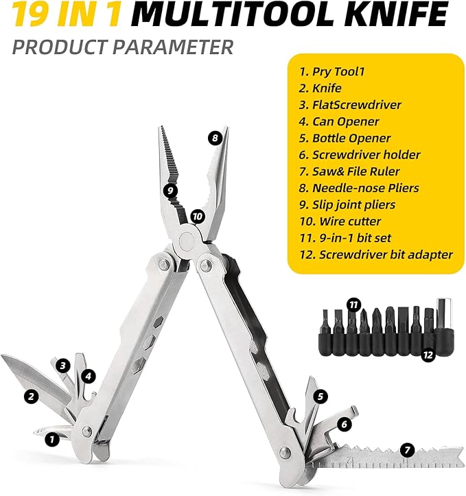 21-in-1 Multitools Needle Nose Pliers, Pocket Knife,Screwdriver, Bottle and Can Opener with Storage Bag-Apply to Survival,Camping, Hunting and Hiking