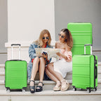 Kono 4 Piece Luggage Sets Expandable(only 28") Lightweight with Spinner Wheels TSA Lock Hardside Travel Rolling Suitcases 20in 24in 28in Carry on and 12in Mini Cosmetic Case Apple Green