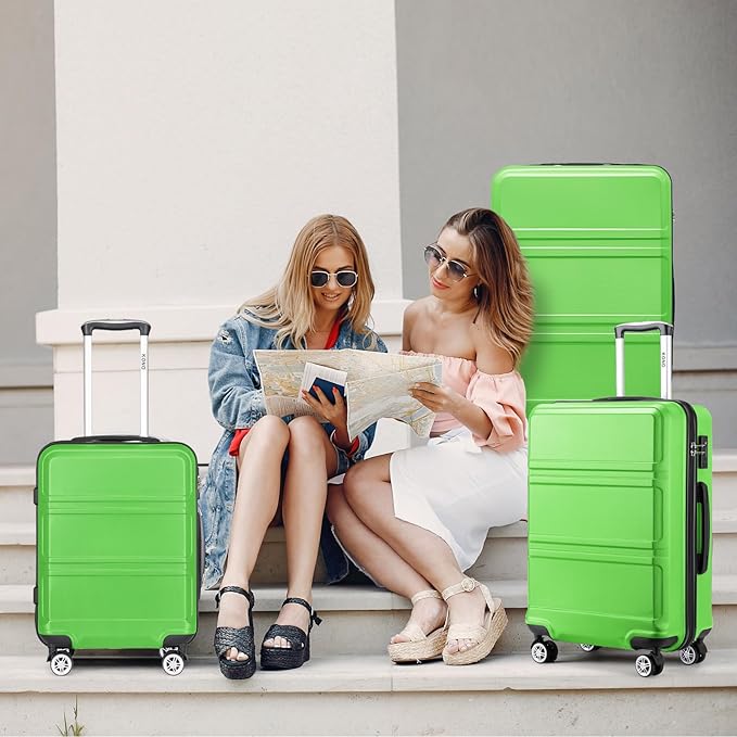 Kono 4 Piece Luggage Sets Expandable(only 28") Lightweight with Spinner Wheels TSA Lock Hardside Travel Rolling Suitcases 20in 24in 28in Carry on and 12in Mini Cosmetic Case Apple Green