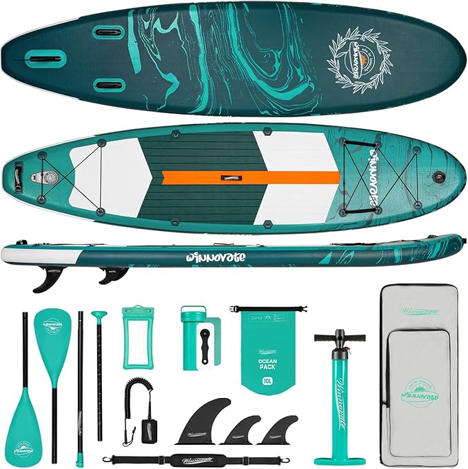 11'6"x35"x6" Wood Grain Stand Up Paddle Board Inflatable, Portable SUP Paddleboard with Complete Accessories, Camera Mount and 10L Dry Bag,Extra Wide Blow Up Paddle Board for Adults Youth Family