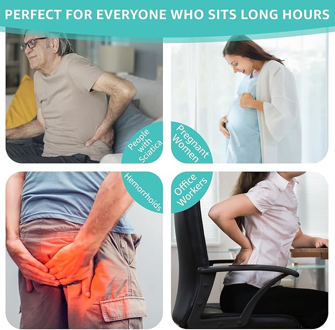 Inflatable Travel Seat Cushion for Airplane - Portable Air Pad with Built-in Pump for Long Haul Flight Essentials - Ergonomic Tailbone & Sciatica Pain Relief, Non-Slip, 15.7x15.7, Black