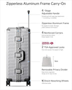 Luggage Sets with Spinner Wheels, 8010S Aluminum Frame Zipperless Polycarbonate Hard Shell Suitcase Sets (ZX-Core, Silver, 2 Piece (20/28))