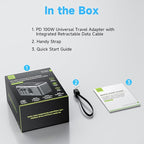 Minthouz Universal Travel Adapter, International 100W Power Adapter GaN Fast Charger with 2 USB-C PD, 1 USB-C Cable &A Ports, All-in-One Portable AC Power Plug Adapter for USA EU UK AUS