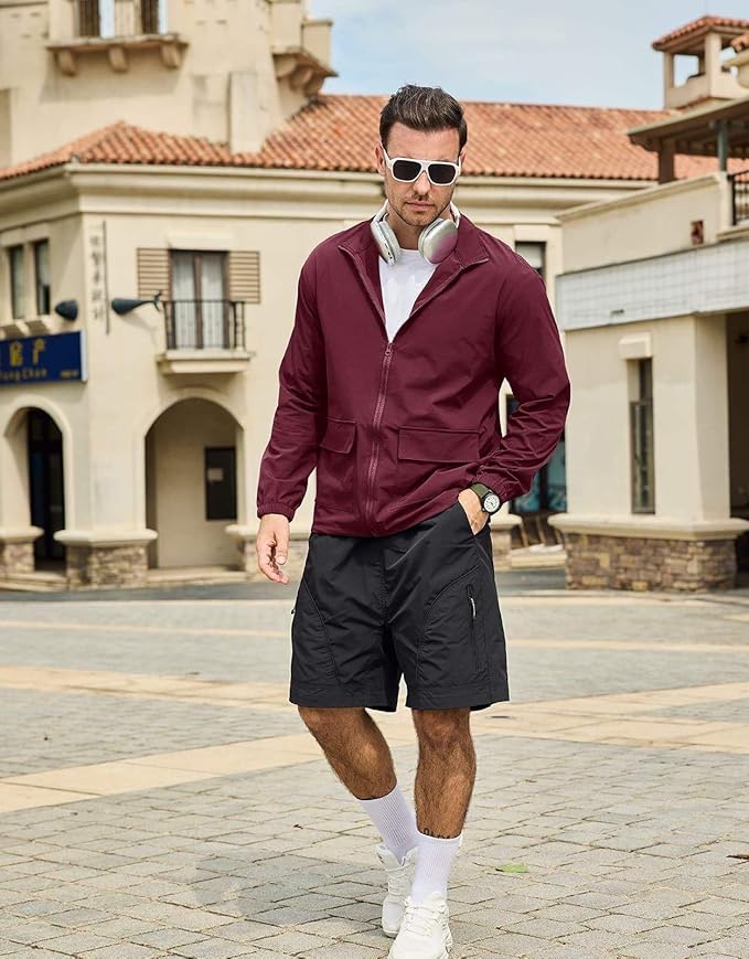 SEGANUP Men's Lightweight Windbreaker Jacket Outdoor Workout Windproof Dustproof Jacket Golf Hiking Wind Breaker with Pockets