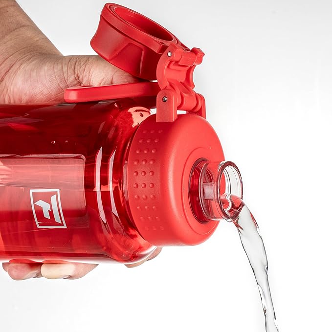 Fanhaw 32 oz Clear Water Bottle with Fast-Flow Spout Lid, BPA-Free Tritan, Wide Mouth, Leakproof, Reusable Bottle for Gym, School, Office, Travel (Red)