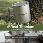 Odoland Titanium Camping Cookware 420ML & 750ML Titanium Pot with Lid and Spork Lightweight Camping Pot for Backpacking Hiking Traveling and Picnic