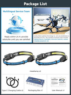 Smiling Shark TD-0123-S Headlamp, 2-Pack 2400mAh Ultra-Bright Head Lamp Flashlight Rechargeable with Hands-Free Motion Sensor, Multi-Mode LED Head Lamp with 315°Rotated for Outdoor, Camping, Hiking