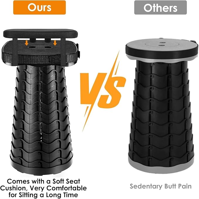 2 Pack Collapsible Stool with Soft Removable Cushion & Waterproof Carry Bag - Lightweight Folding Stool, 485lbs Capacity, Portable for Adults, Camping, Fishing, Hiking, Outdoor, Travel