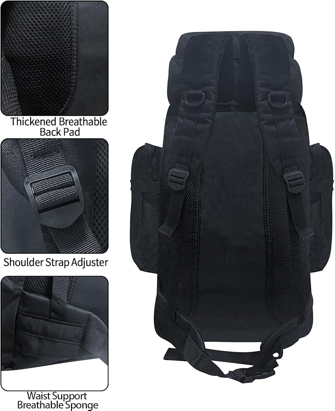 80L Hiking Backpack Camping Travel Daypack Waterproof Adjustable Extra Large Backpack Climbing Trekking Outdoor Sport Bag Molle Rucksack for Men Women (Black)