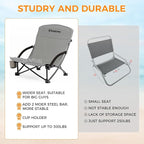 KingCamp Low Beach Chairs, Portable Folding Chair for Adults Extra Wide Ergonomic High Back Seat 300lbs Heavy Duty Lightweight Oversized Gear with Carry Bag for Outdoor Lawn Camping Picnic