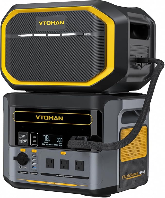 VTOMAN FlashSpeed 1500 Portable Power Station with Extra Battery - 3096Wh/1500W(3000W Peak) Solar Generator with LiFePO4 Battery, 100W USB-C, 60 Min Fast Charging 0-80% for Camping, Backup, RV