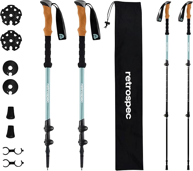 Retrospec Solstice Hiking Poles for Men & Women - Adjustable and Collapsible Lightweight Walking & Trekking Sticks - Aluminum w/Cork or Foam Grip